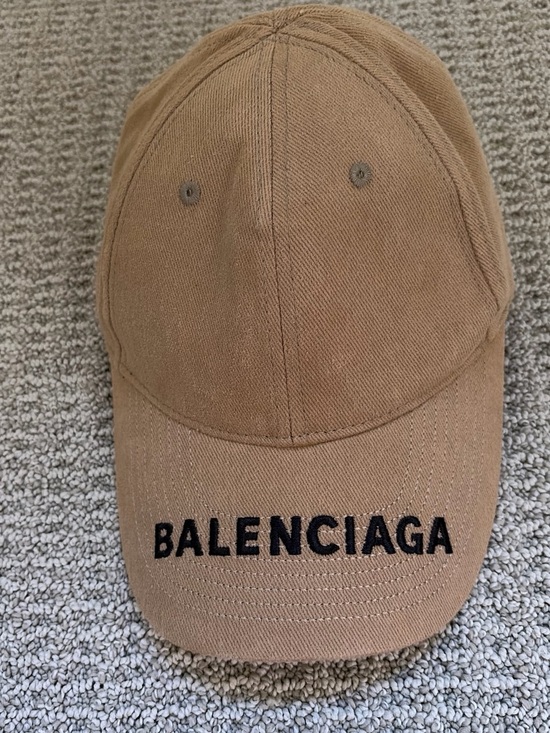 Balenciaga Other - Balenciaga Tan Baseball Cap with Black Logo Embroidery